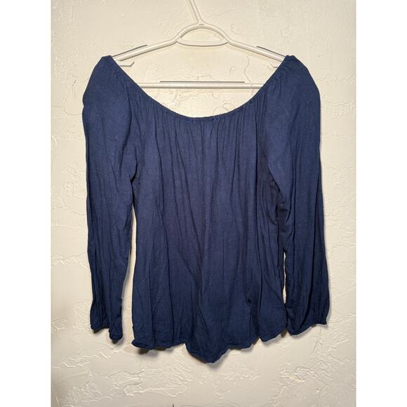 Potters Pot blue linen button peasant top womens small coquette milkmaid prairie - Picture 7 of 8